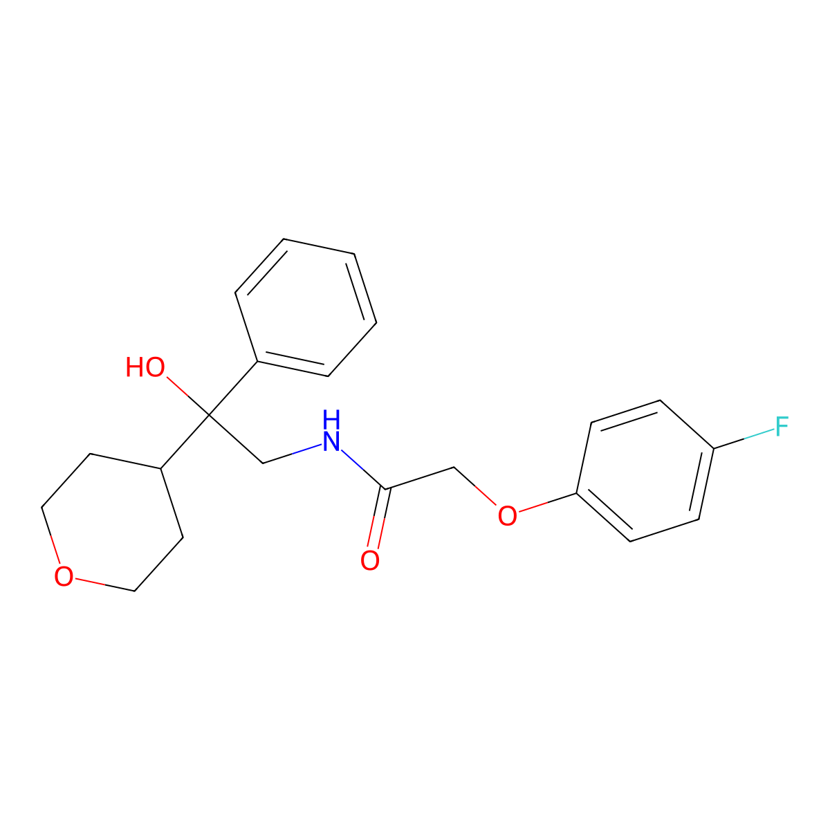 2-(4-fluorophenoxy)-N-[2-hydroxy-2-(oxan-4-yl)-2-phenylethyl]acetamide molecular structure, CAS 2034330-07-7