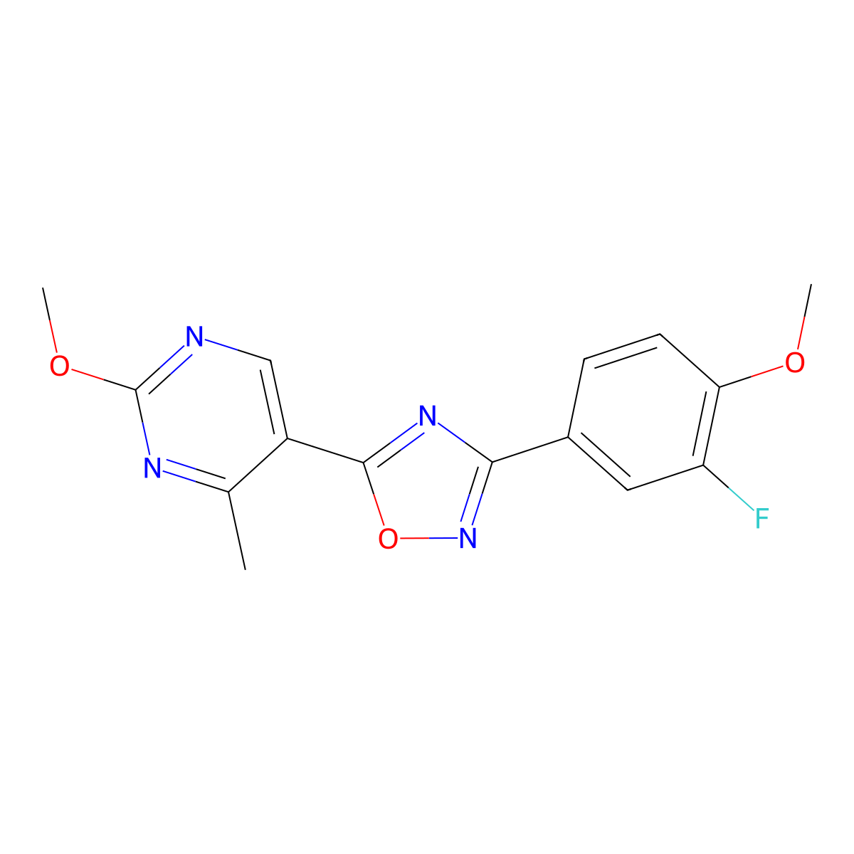 3-(3-Fluoro-4-methoxyphenyl)-5-(2-methoxy-4-methylpyrimidin-5-yl)-1,2,4-oxadiazole molecular structure, CAS 2034330-10-2