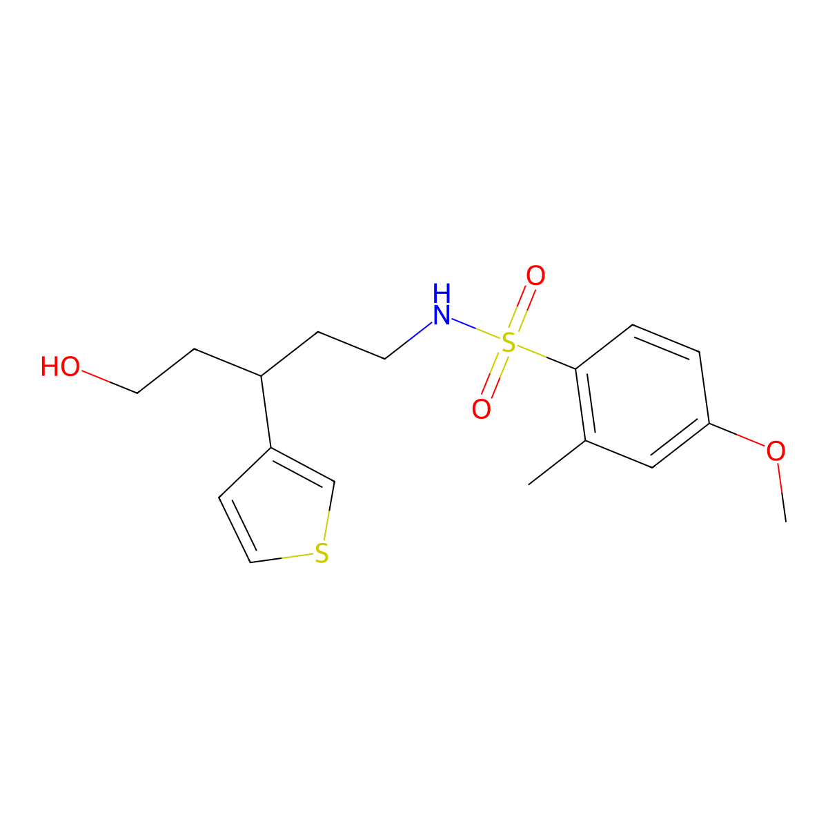 N-(5-hydroxy-3-(thiophen-3-yl)pentyl)-4-methoxy-2-methylbenzenesulfonamide molecular structure, CAS 2034330-11-3