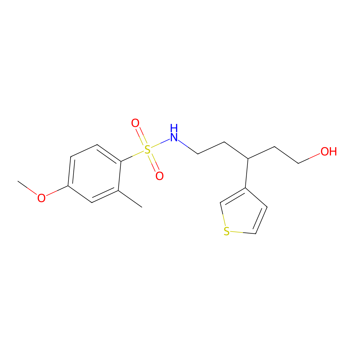 N-(5-hydroxy-3-(thiophen-3-yl)pentyl)-4-methoxy-2-methylbenzenesulfonamide molecular structure, CAS 2034330-11-3