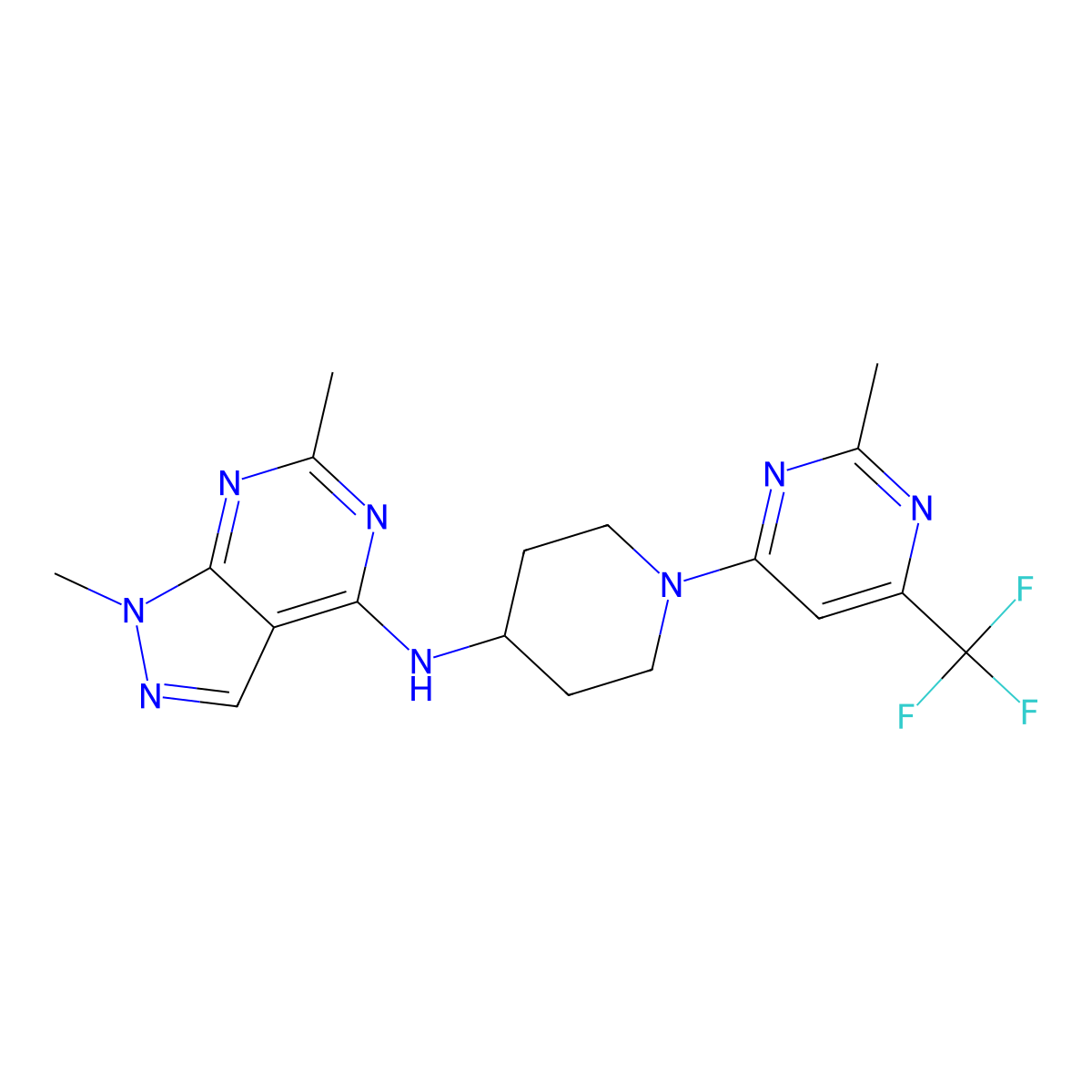 N-{1,6-dimethyl-1H-pyrazolo[3,4-d]pyrimidin-4-yl}-1-[2-methyl-6-(trifluoromethyl)pyrimidin-4-yl]piperidin-4-amine molecular structure, CAS 2034330-12-4