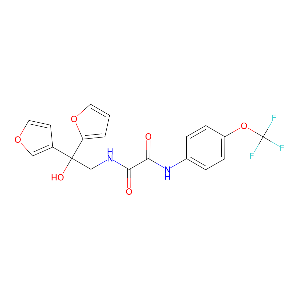 N1-(2-(furan-2-yl)-2-(furan-3-yl)-2-hydroxyethyl)-N2-(4-(trifluoromethoxy)phenyl)oxalamide molecular structure, CAS 2034330-13-5
