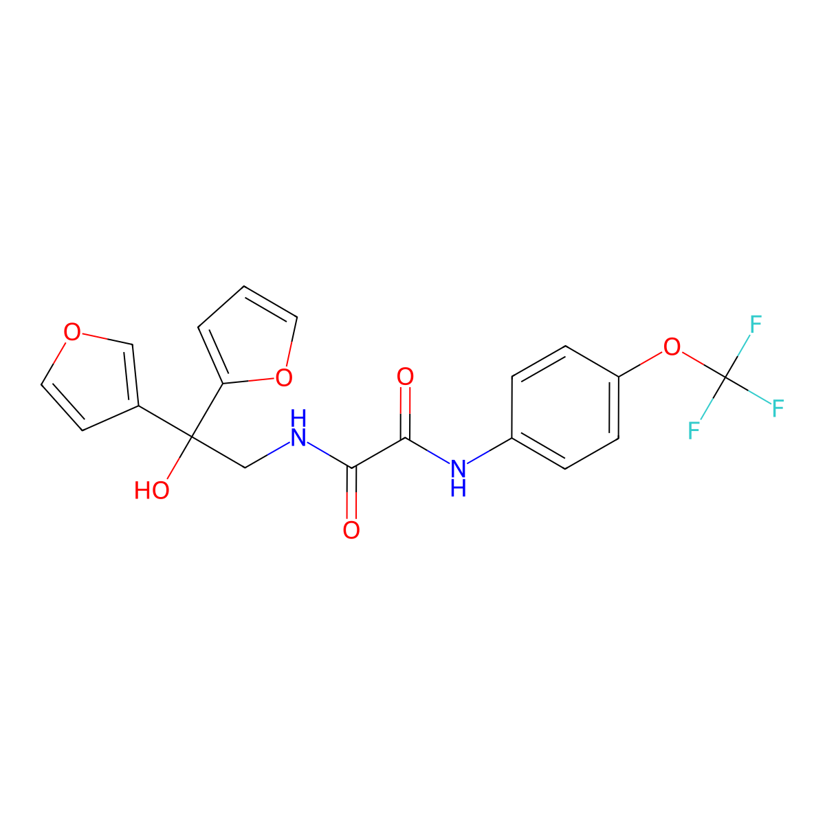 N1-(2-(furan-2-yl)-2-(furan-3-yl)-2-hydroxyethyl)-N2-(4-(trifluoromethoxy)phenyl)oxalamide molecular structure, CAS 2034330-13-5