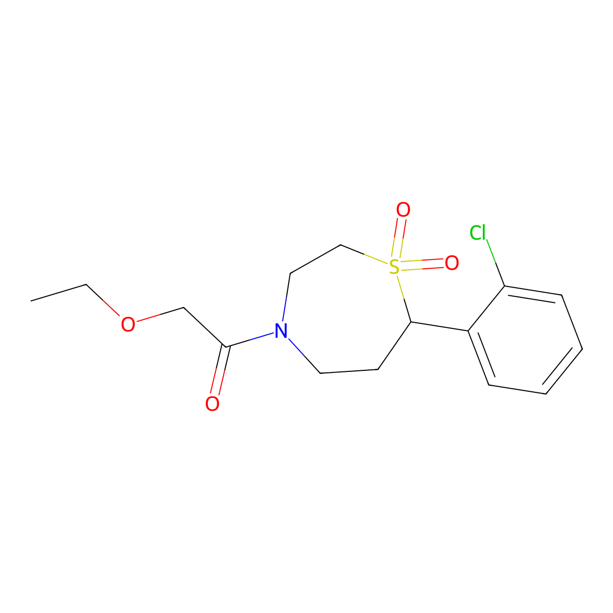 1-(7-(2-Chlorophenyl)-1,1-dioxido-1,4-thiazepan-4-yl)-2-ethoxyethanone molecular structure, CAS 2034330-14-6