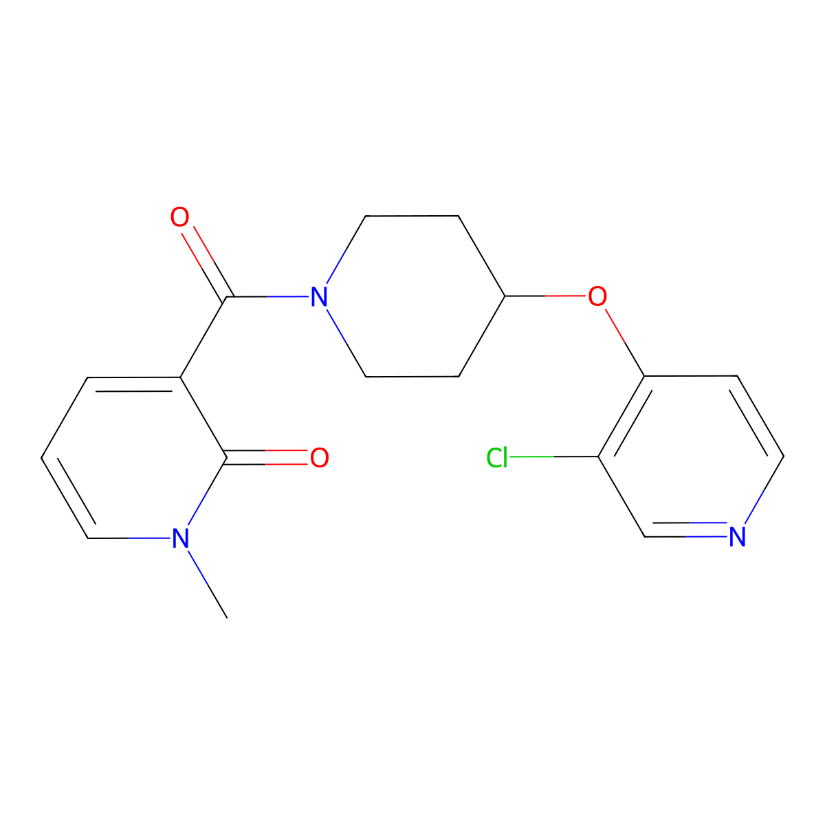 3-(4-((3-chloropyridin-4-yl)oxy)piperidine-1-carbonyl)-1-methylpyridin-2(1H)-one molecular structure, CAS 2034330-17-9