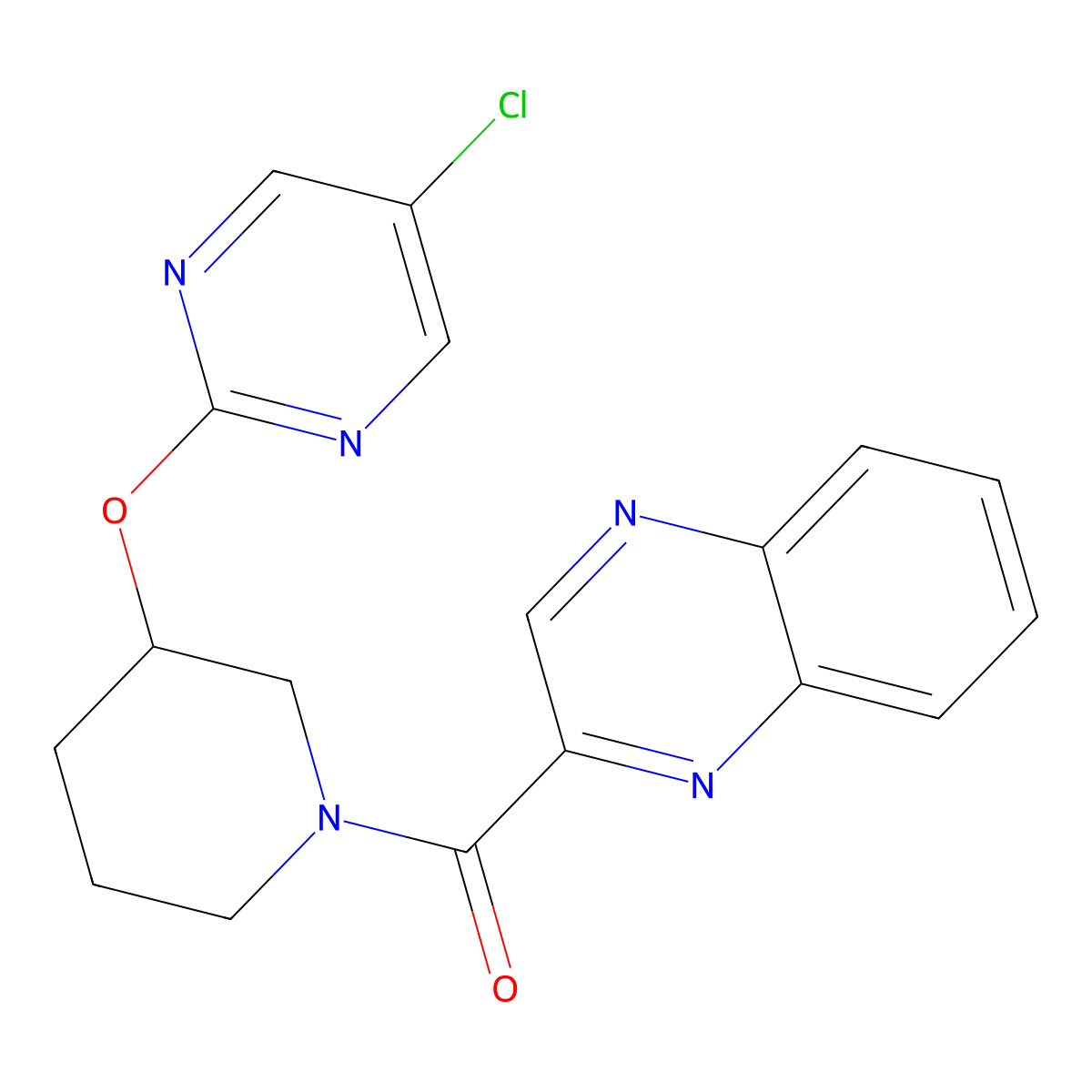 2-{3-[(5-Chloropyrimidin-2-yl)oxy]piperidine-1-carbonyl}quinoxaline molecular structure, CAS 2034330-18-0