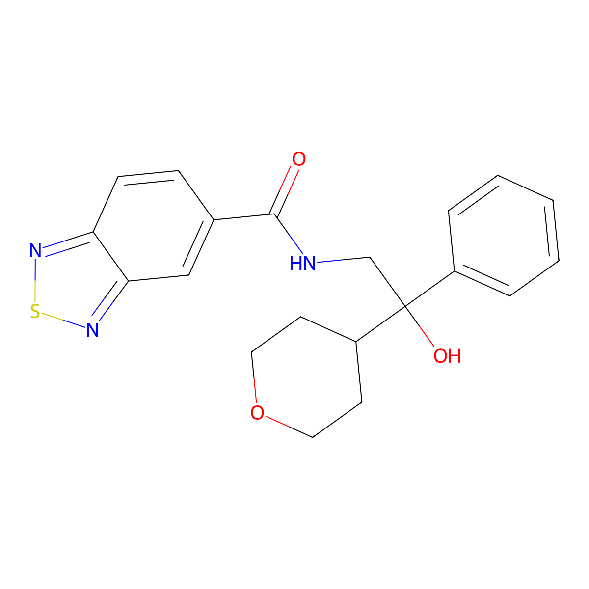 N-[2-hydroxy-2-(oxan-4-yl)-2-phenylethyl]-2,1,3-benzothiadiazole-5-carboxamide molecular structure, CAS 2034330-21-5