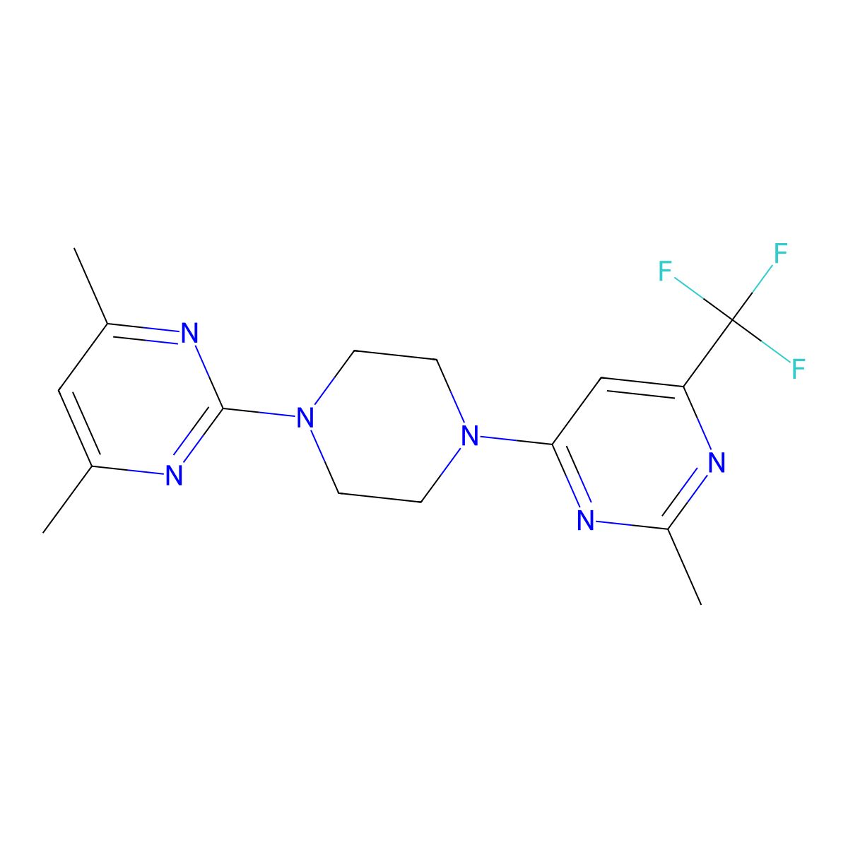 4-[4-(4,6-Dimethylpyrimidin-2-yl)piperazin-1-yl]-2-methyl-6-(trifluoromethyl)pyrimidine molecular structure, CAS 2034330-24-8