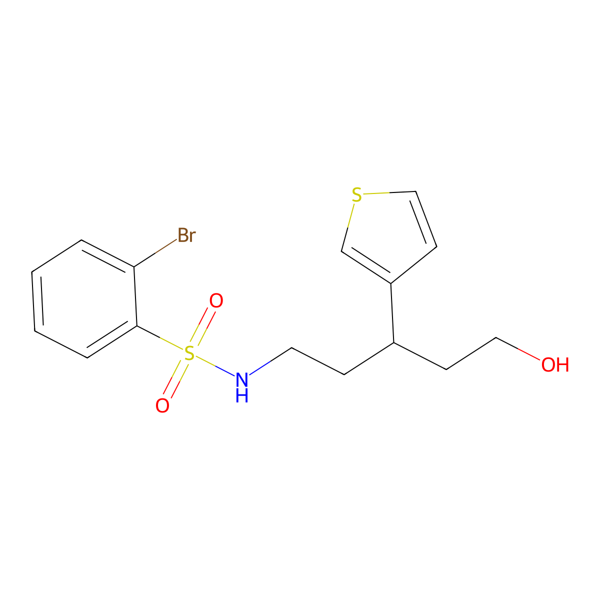 2-bromo-N-(5-hydroxy-3-(thiophen-3-yl)pentyl)benzenesulfonamide molecular structure, CAS 2034330-25-9