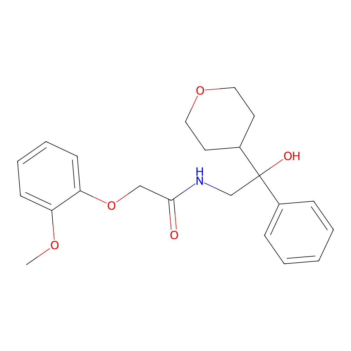 N-[2-hydroxy-2-(oxan-4-yl)-2-phenylethyl]-2-(2-methoxyphenoxy)acetamide molecular structure, CAS 2034330-28-2