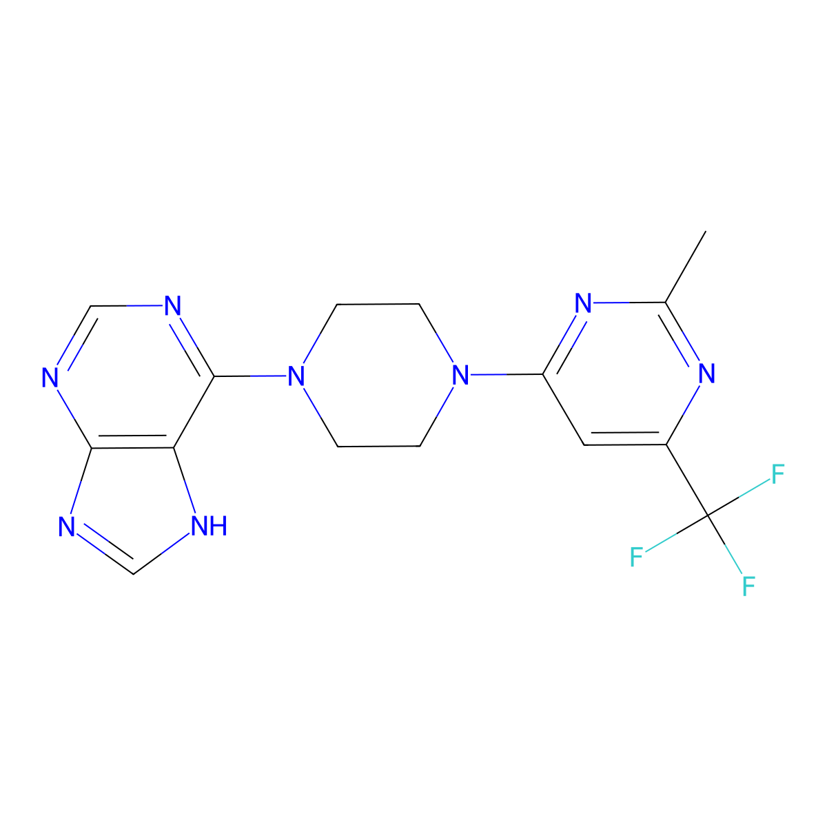 6-{4-[2-methyl-6-(trifluoromethyl)pyrimidin-4-yl]piperazin-1-yl}-9H-purine molecular structure, CAS 2034330-32-8