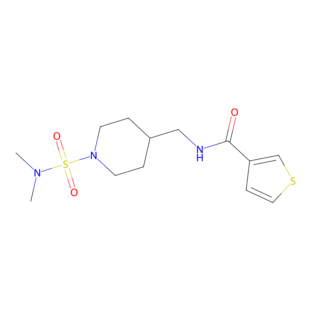N-((1-(N,N-dimethylsulfamoyl)piperidin-4-yl)methyl)thiophene-3-carboxamide molecular structure, CAS 2034330-37-3