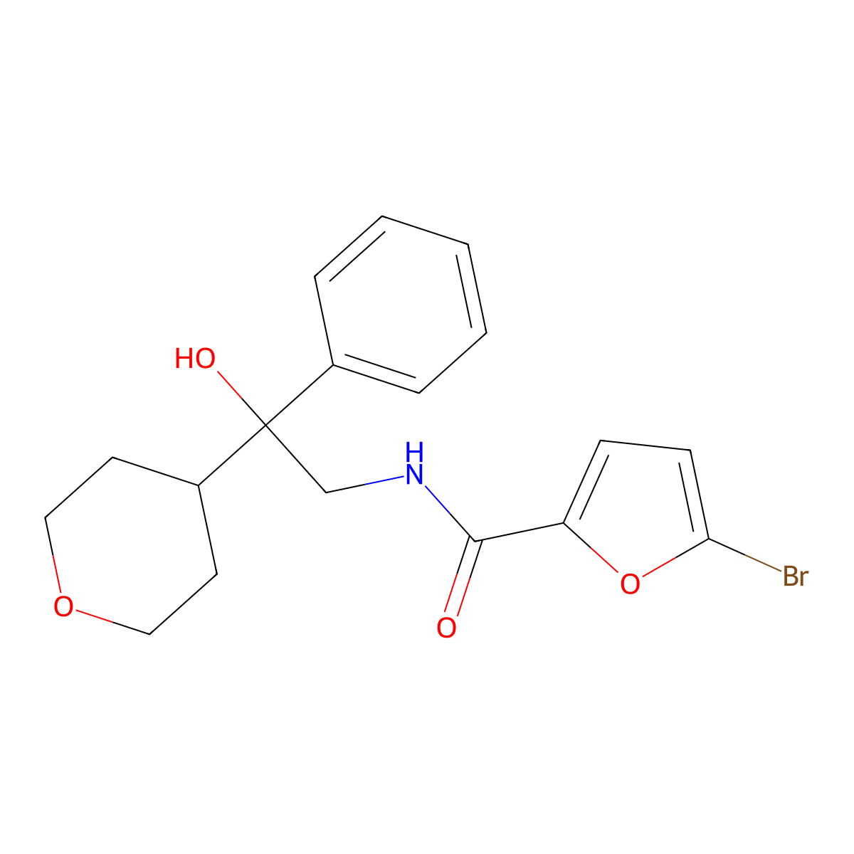 5-bromo-N-(2-hydroxy-2-phenyl-2-(tetrahydro-2H-pyran-4-yl)ethyl)furan-2-carboxamide molecular structure, CAS 2034330-38-4