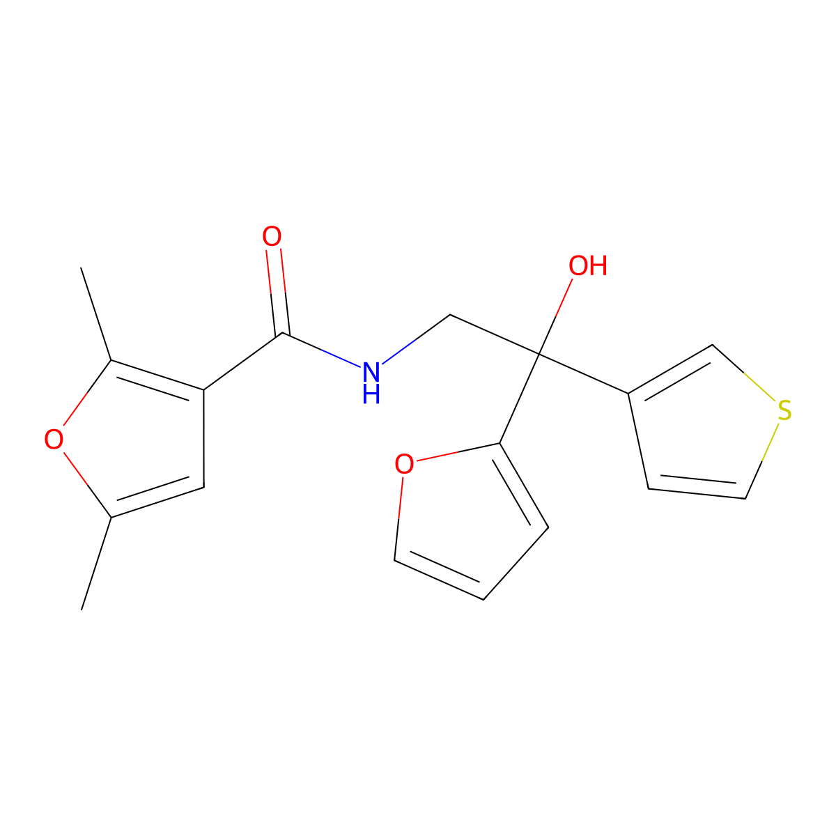 N-[2-(furan-2-yl)-2-hydroxy-2-(thiophen-3-yl)ethyl]-2,5-dimethylfuran-3-carboxamide molecular structure, CAS 2034330-39-5