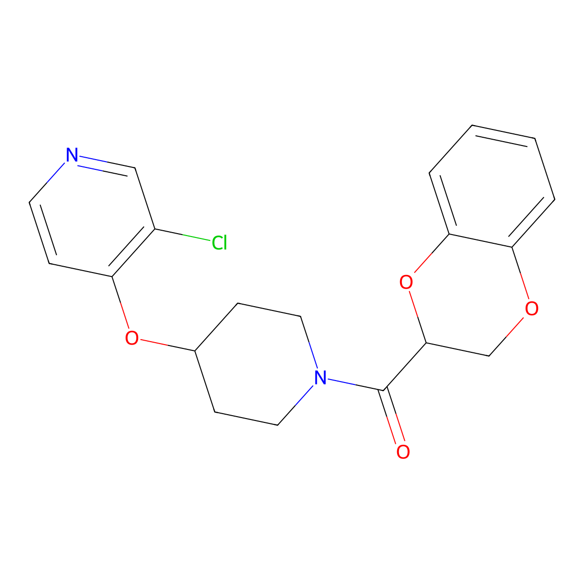 (4-((3-Chloropyridin-4-yl)oxy)piperidin-1-yl)(2,3-dihydrobenzo[b][1,4]dioxin-2-yl)methanone molecular structure, CAS 2034330-40-8
