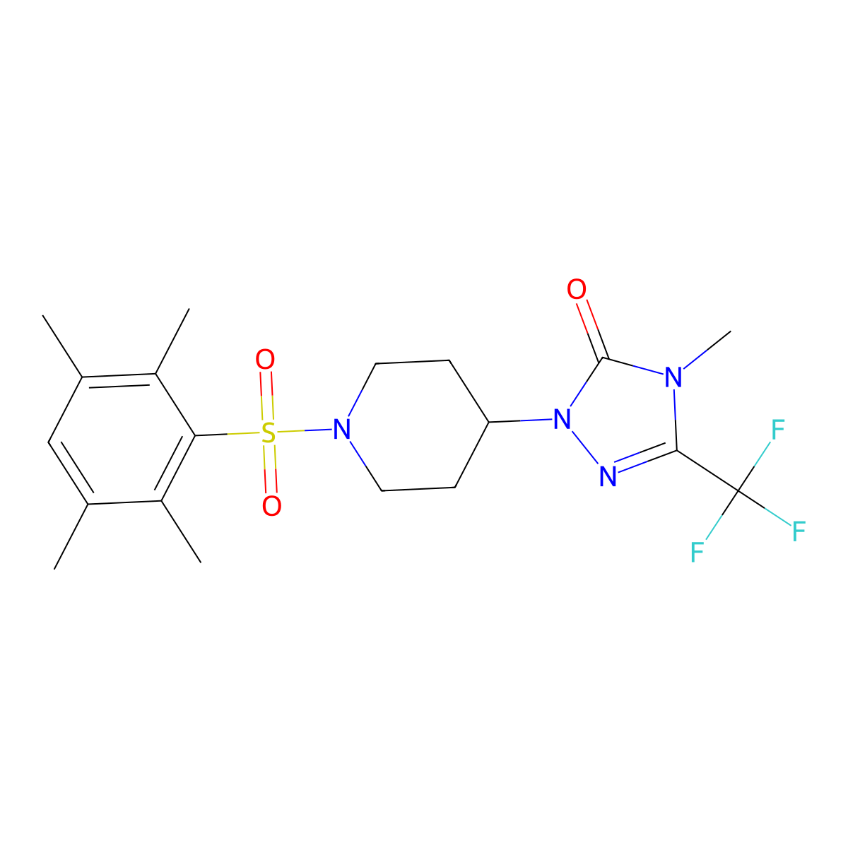 4-methyl-1-(1-((2,3,5,6-tetramethylphenyl)sulfonyl)piperidin-4-yl)-3-(trifluoromethyl)-1H-1,2,4-triazol-5(4H)-one molecular structure, CAS 2034330-43-1