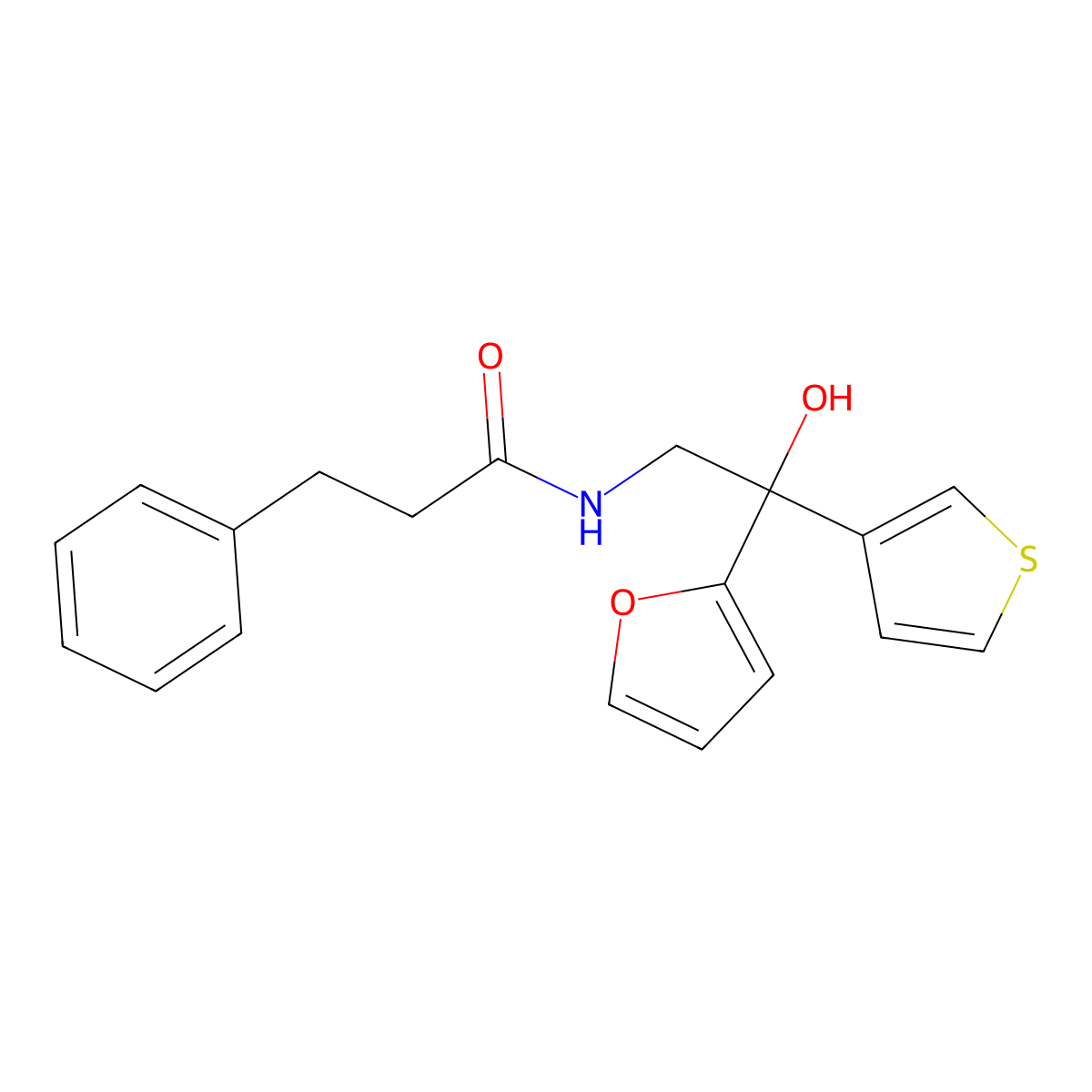 N-(2-(furan-2-yl)-2-hydroxy-2-(thiophen-3-yl)ethyl)-3-phenylpropanamide molecular structure, CAS 2034330-44-2