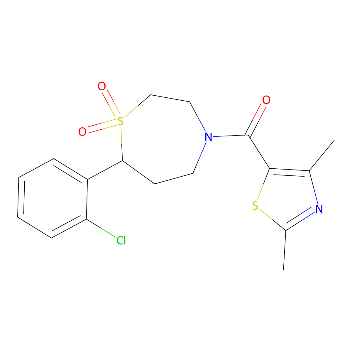 (7-(2-Chlorophenyl)-1,1-dioxido-1,4-thiazepan-4-yl)(2,4-dimethylthiazol-5-yl)methanone molecular structure, CAS 2034330-45-3