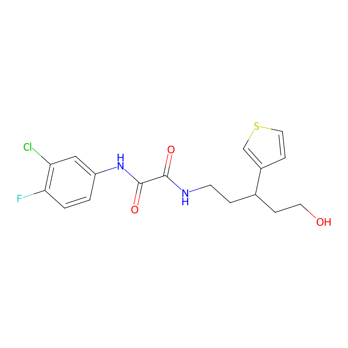 N1-(3-chloro-4-fluorophenyl)-N2-(5-hydroxy-3-(thiophen-3-yl)pentyl)oxalamide molecular structure, CAS 2034330-48-6