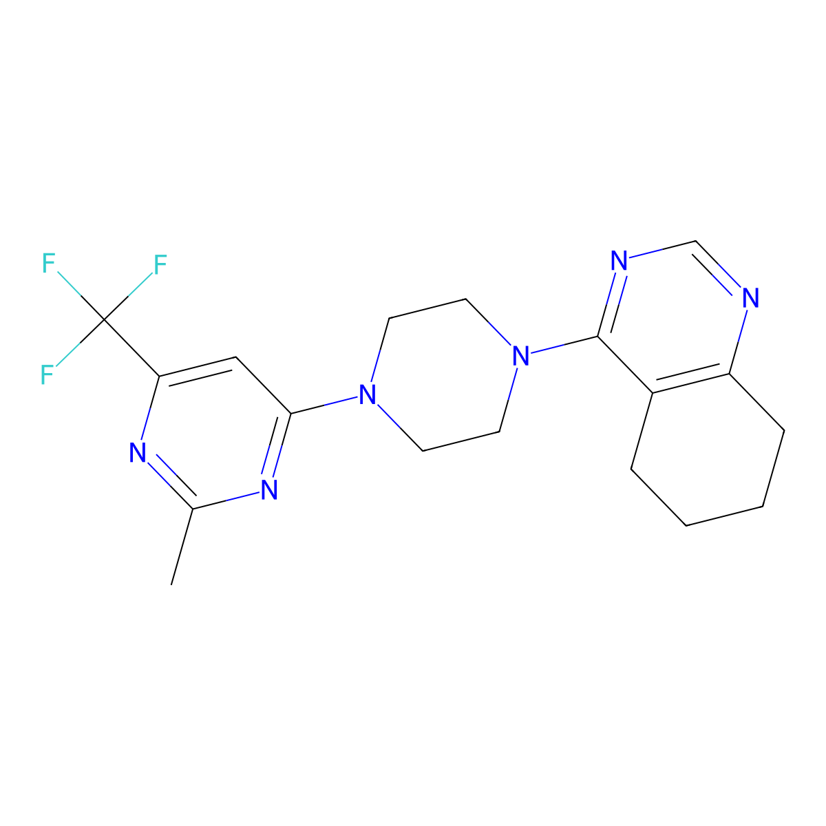 4-{4-[2-Methyl-6-(trifluoromethyl)pyrimidin-4-yl]piperazin-1-yl}-5,6,7,8-tetrahydroquinazoline molecular structure, CAS 2034330-50-0