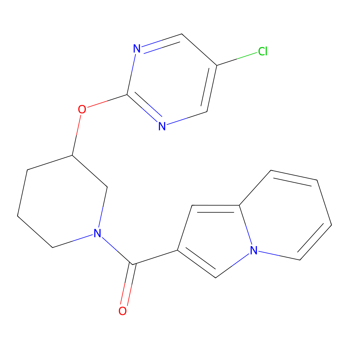 (3-((5-Chloropyrimidin-2-yl)oxy)piperidin-1-yl)(indolizin-2-yl)methanone molecular structure, CAS 2034330-51-1