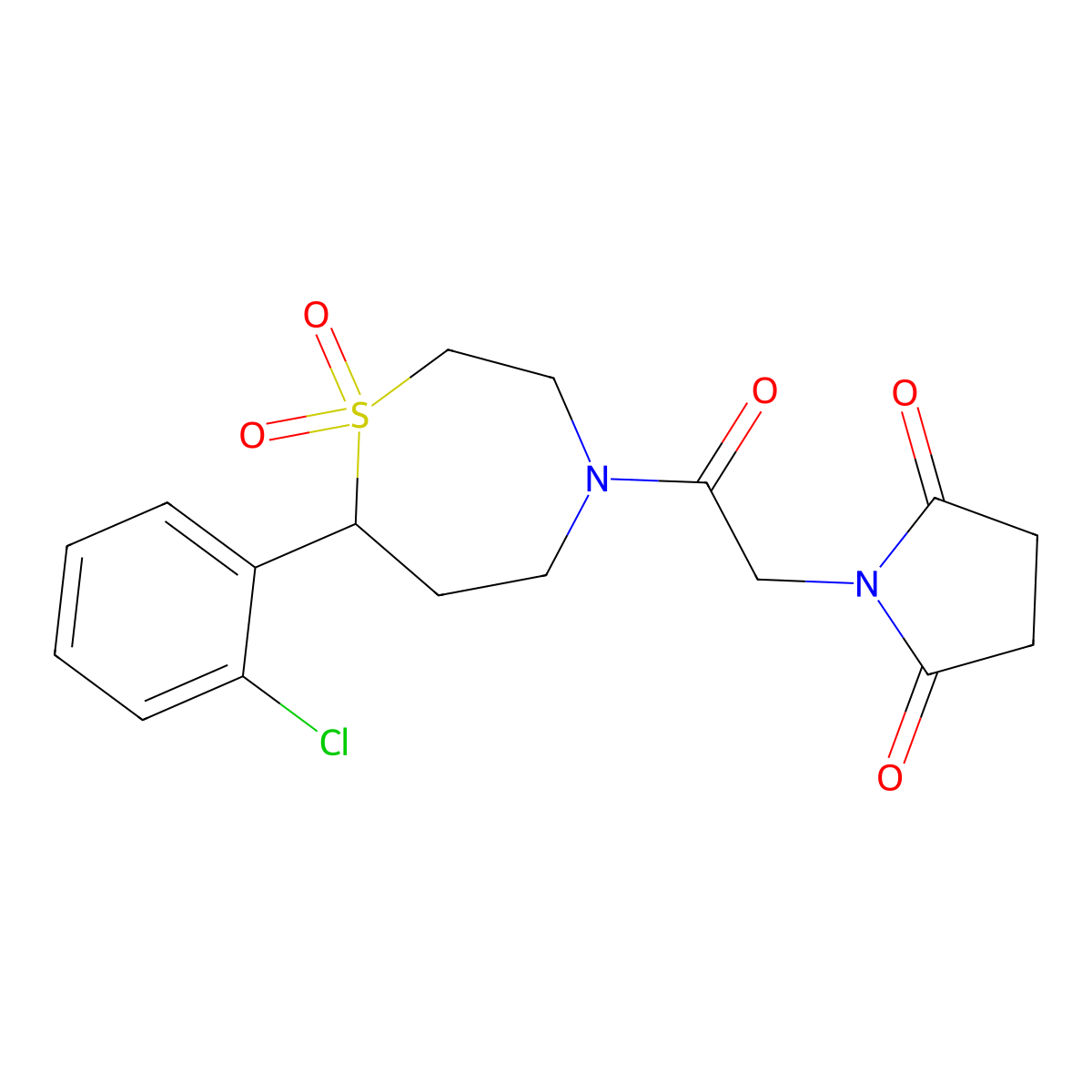 1-(2-(7-(2-Chlorophenyl)-1,1-dioxido-1,4-thiazepan-4-yl)-2-oxoethyl)pyrrolidine-2,5-dione molecular structure, CAS 2034330-52-2