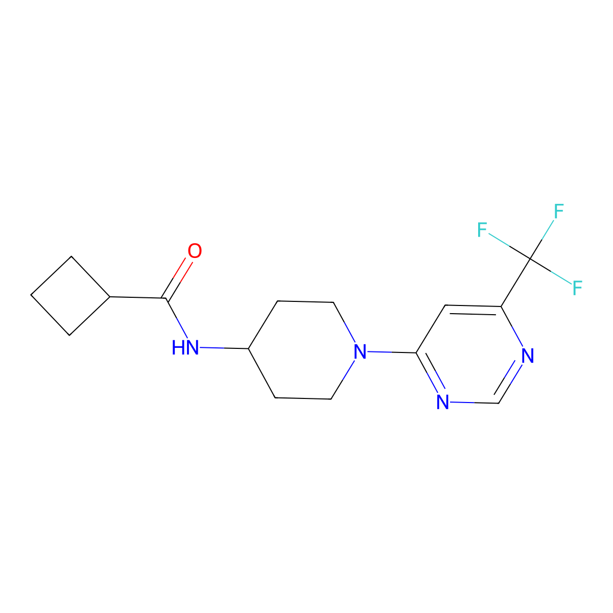 N-{1-[6-(trifluoromethyl)pyrimidin-4-yl]piperidin-4-yl}cyclobutanecarboxamide molecular structure, CAS 2034330-59-9