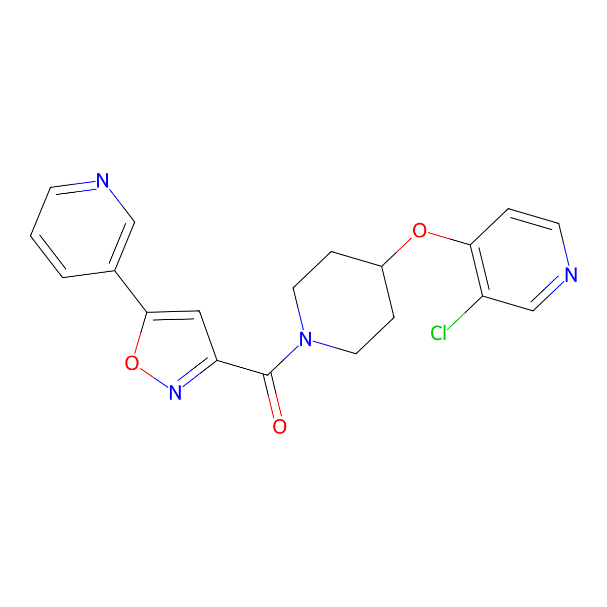 (4-((3-Chloropyridin-4-yl)oxy)piperidin-1-yl)(5-(pyridin-3-yl)isoxazol-3-yl)methanone molecular structure, CAS 2034330-61-3