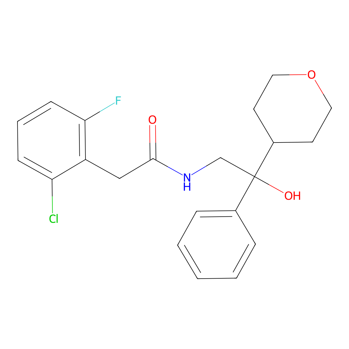 2-(2-chloro-6-fluorophenyl)-N-[2-hydroxy-2-(oxan-4-yl)-2-phenylethyl]acetamide molecular structure, CAS 2034330-66-8