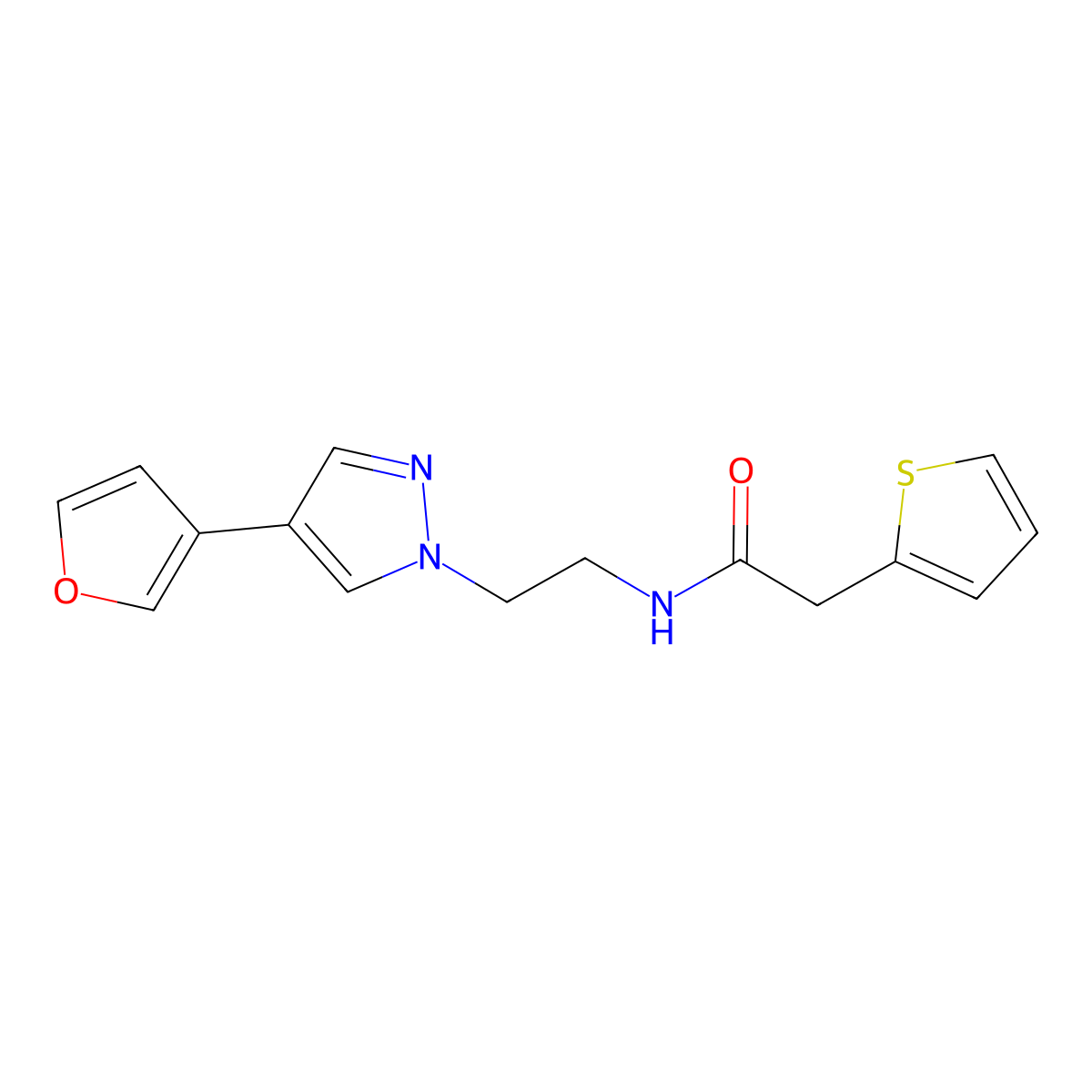 N-{2-[4-(furan-3-yl)-1H-pyrazol-1-yl]ethyl}-2-(thiophen-2-yl)acetamide molecular structure, CAS 2034330-68-0