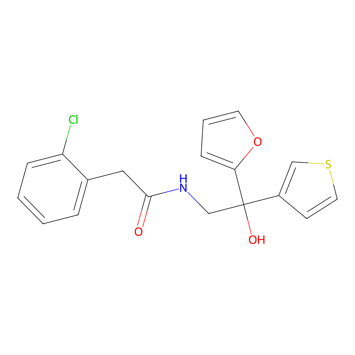 2-(2-chlorophenyl)-N-(2-(furan-2-yl)-2-hydroxy-2-(thiophen-3-yl)ethyl)acetamide molecular structure, CAS 2034330-71-5