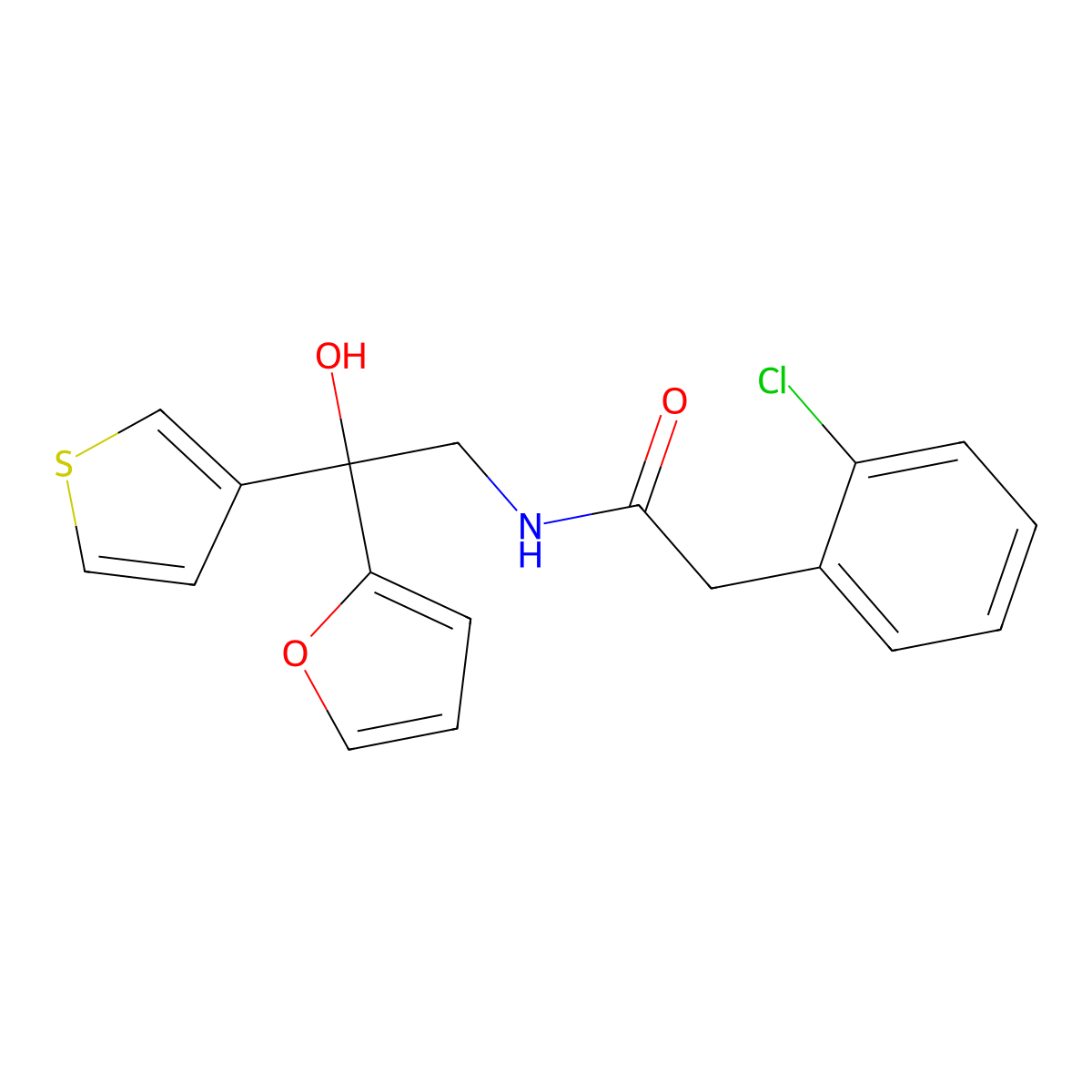 2-(2-chlorophenyl)-N-(2-(furan-2-yl)-2-hydroxy-2-(thiophen-3-yl)ethyl)acetamide molecular structure, CAS 2034330-71-5