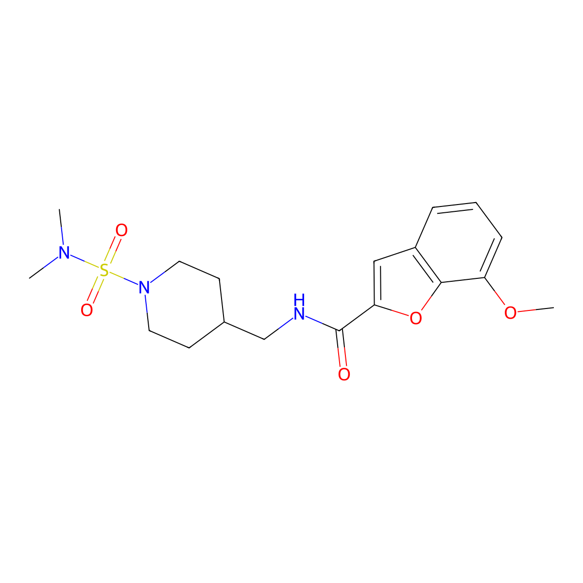 N-((1-(N,N-dimethylsulfamoyl)piperidin-4-yl)methyl)-7-methoxybenzofuran-2-carboxamide molecular structure, CAS 2034330-73-7