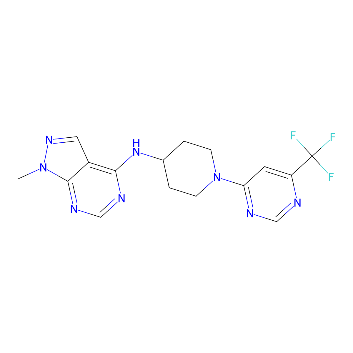 1-methyl-N-(1-(6-(trifluoromethyl)pyrimidin-4-yl)piperidin-4-yl)-1H-pyrazolo[3,4-d]pyrimidin-4-amine molecular structure, CAS 2034330-74-8