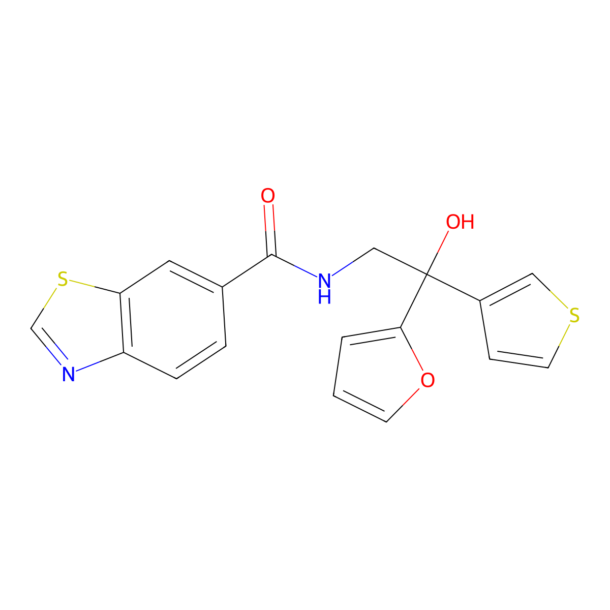 N-(2-(furan-2-yl)-2-hydroxy-2-(thiophen-3-yl)ethyl)benzo[d]thiazole-6-carboxamide molecular structure, CAS 2034330-79-3