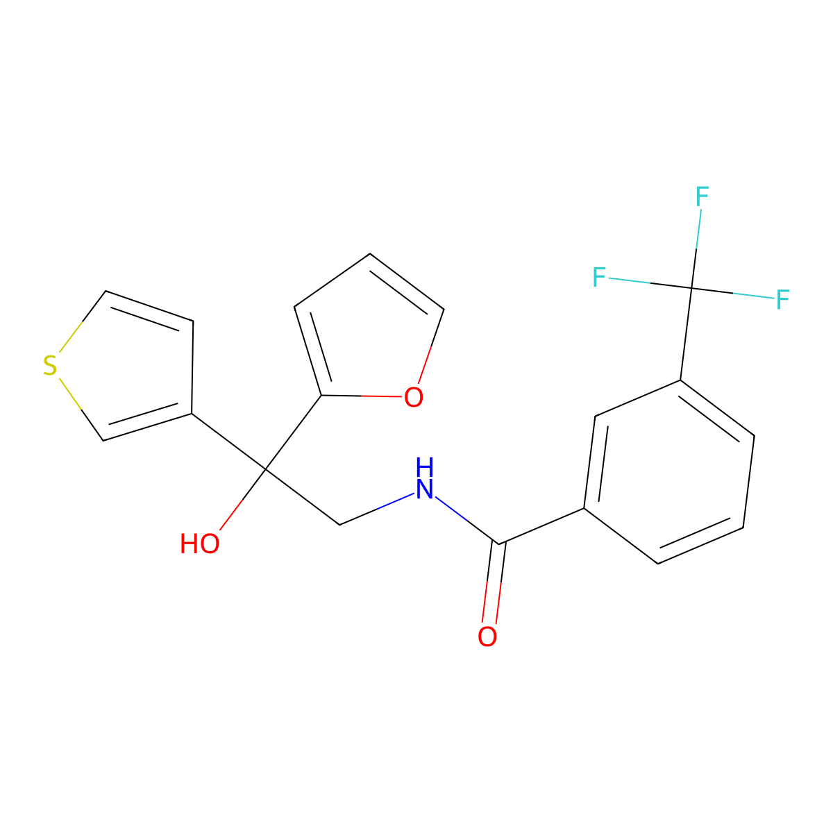 N-[2-(furan-2-yl)-2-hydroxy-2-(thiophen-3-yl)ethyl]-3-(trifluoromethyl)benzamide molecular structure, CAS 2034330-85-1