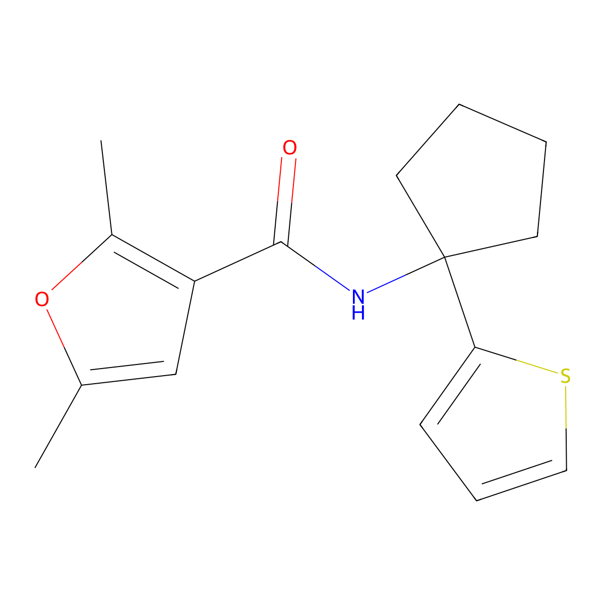 2,5-dimethyl-N-(1-(thiophen-2-yl)cyclopentyl)furan-3-carboxamide molecular structure, CAS 2034330-89-5