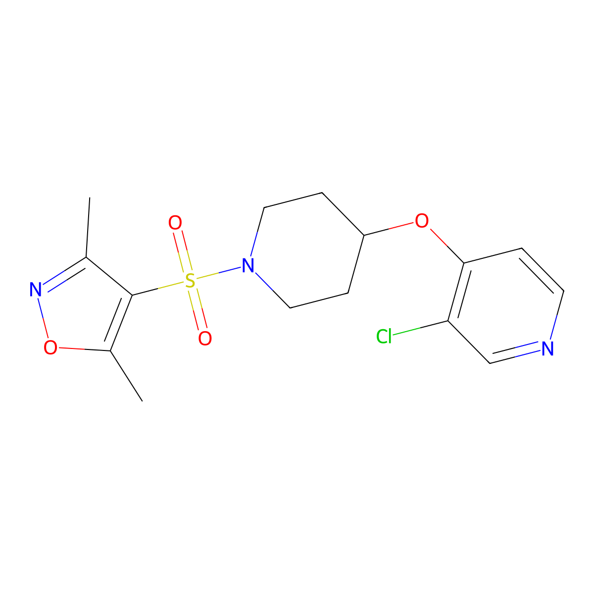 4-((4-((3-Chloropyridin-4-yl)oxy)piperidin-1-yl)sulfonyl)-3,5-dimethylisoxazole molecular structure, CAS 2034330-92-0