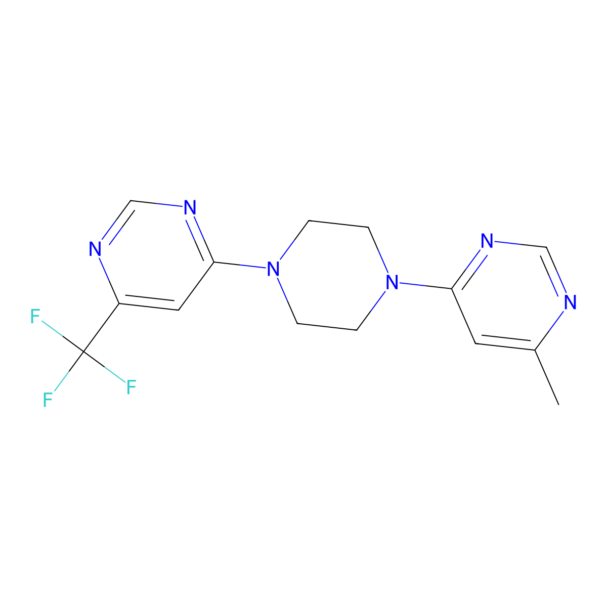 4-Methyl-6-{4-[6-(trifluoromethyl)pyrimidin-4-yl]piperazin-1-yl}pyrimidine molecular structure, CAS 2034330-93-1