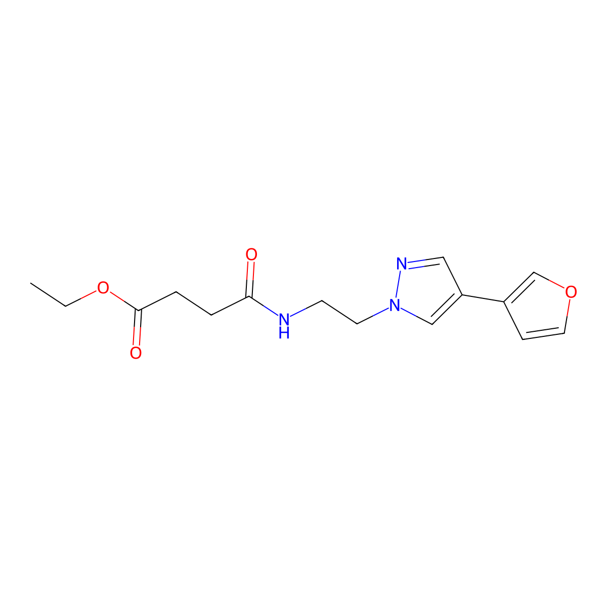 ethyl 4-((2-(4-(furan-3-yl)-1H-pyrazol-1-yl)ethyl)amino)-4-oxobutanoate molecular structure, CAS 2034330-94-2