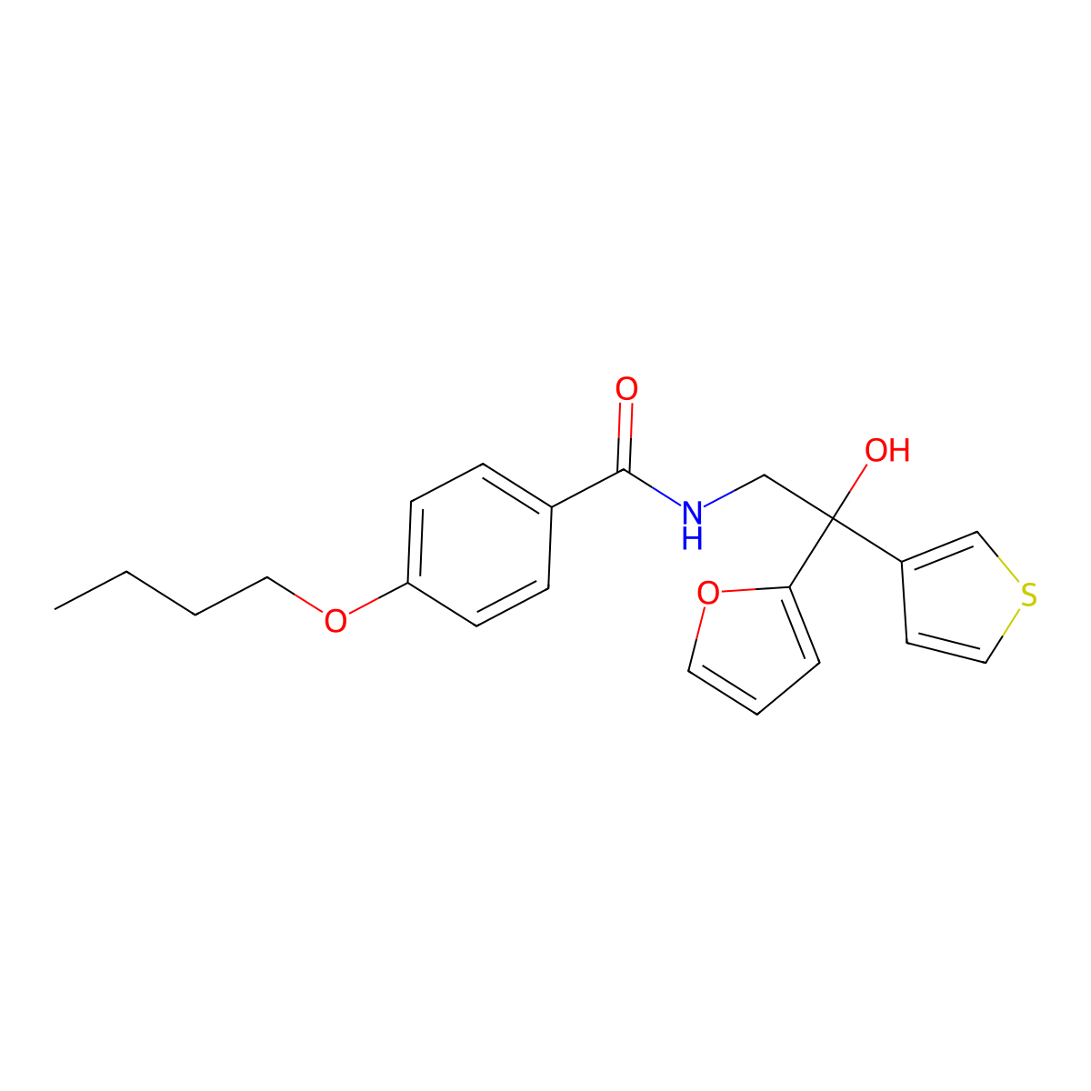 4-butoxy-N-(2-(furan-2-yl)-2-hydroxy-2-(thiophen-3-yl)ethyl)benzamide molecular structure, CAS 2034330-95-3