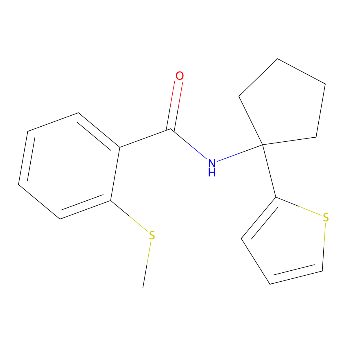 2-(methylthio)-N-(1-(thiophen-2-yl)cyclopentyl)benzamide molecular structure, CAS 2034330-98-6