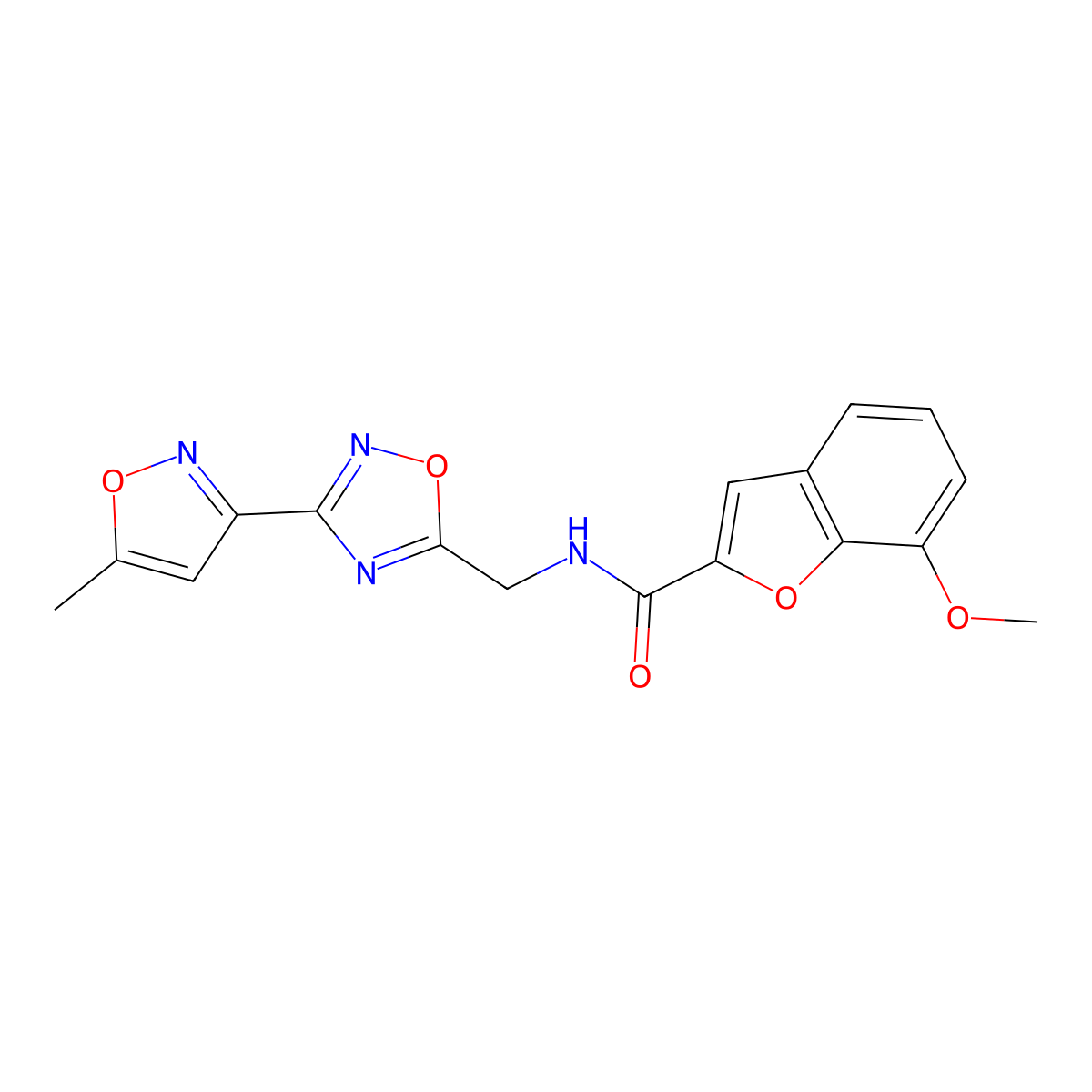 7-methoxy-N-((3-(5-methylisoxazol-3-yl)-1,2,4-oxadiazol-5-yl)methyl)benzofuran-2-carboxamide molecular structure, CAS 2034331-00-3