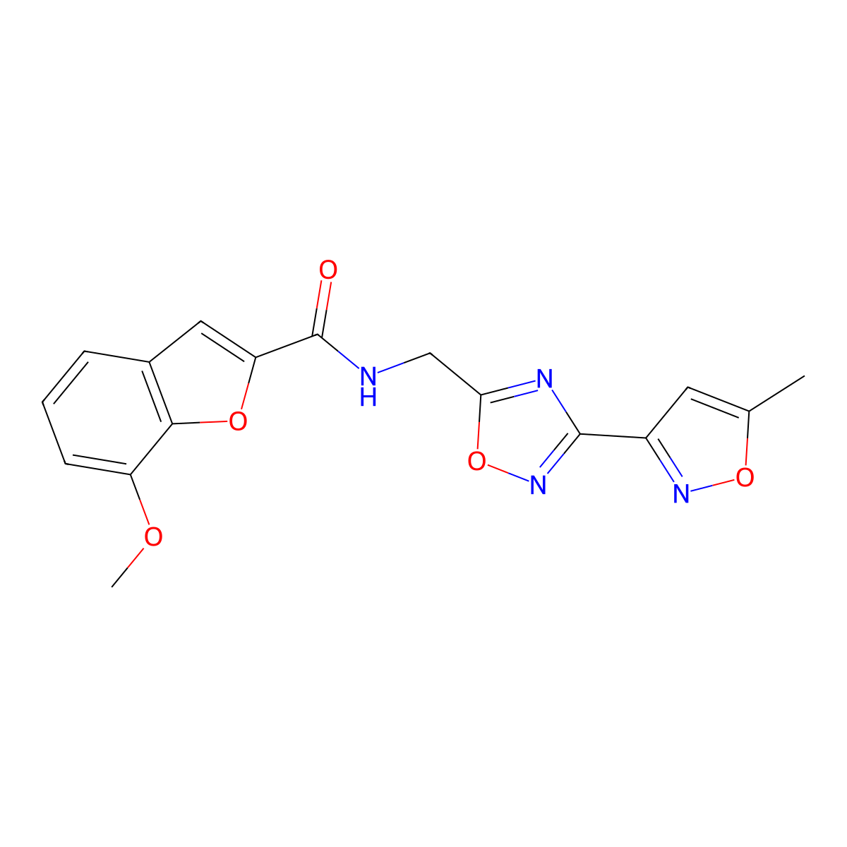 7-methoxy-N-((3-(5-methylisoxazol-3-yl)-1,2,4-oxadiazol-5-yl)methyl)benzofuran-2-carboxamide molecular structure, CAS 2034331-00-3