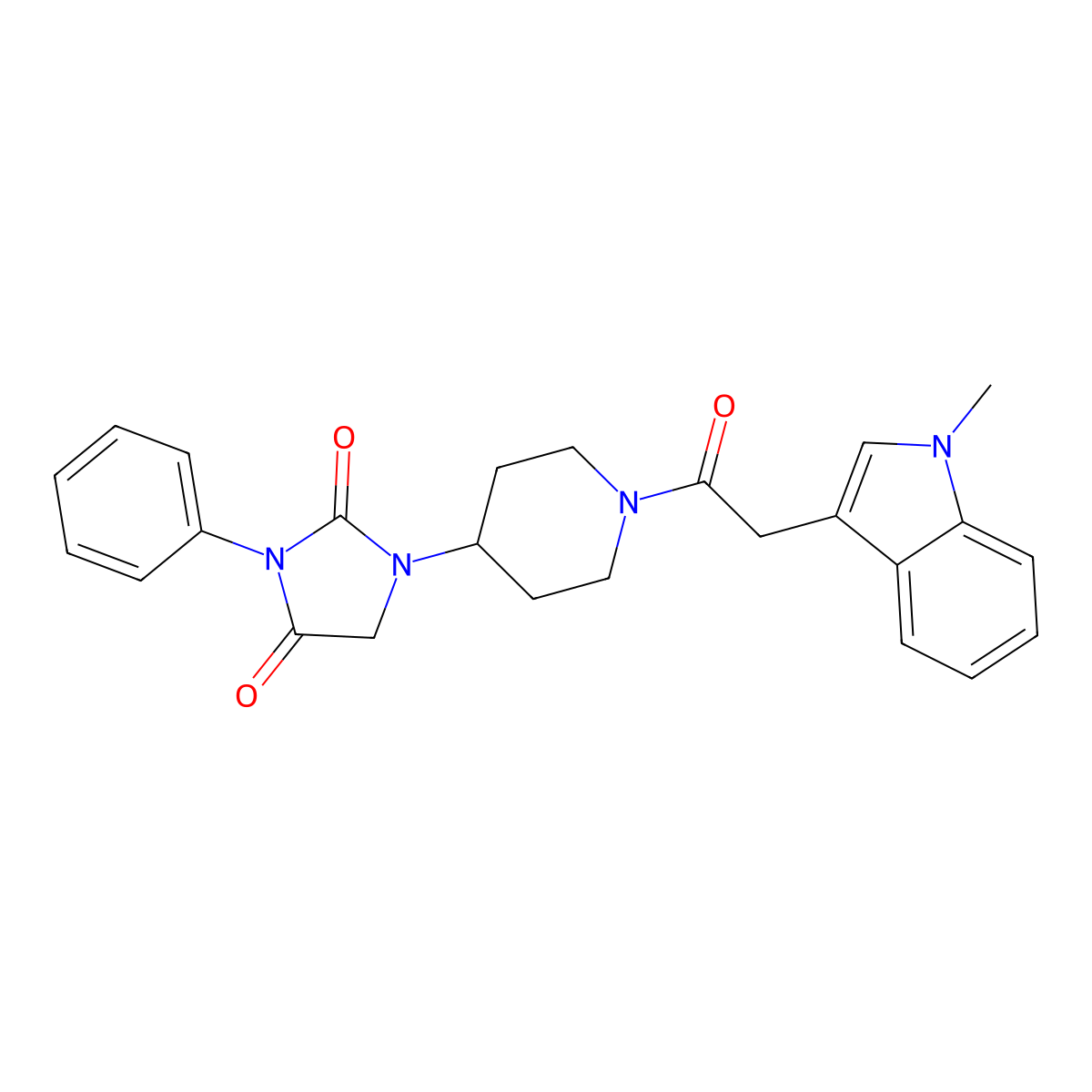 1-(1-(2-(1-methyl-1H-indol-3-yl)acetyl)piperidin-4-yl)-3-phenylimidazolidine-2,4-dione molecular structure, CAS 2034331-02-5
