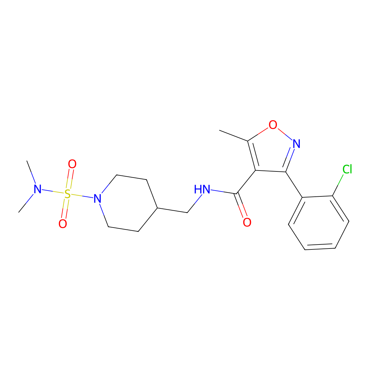 3-(2-chlorophenyl)-N-((1-(N,N-dimethylsulfamoyl)piperidin-4-yl)methyl)-5-methylisoxazole-4-carboxamide molecular structure, CAS 2034331-05-8