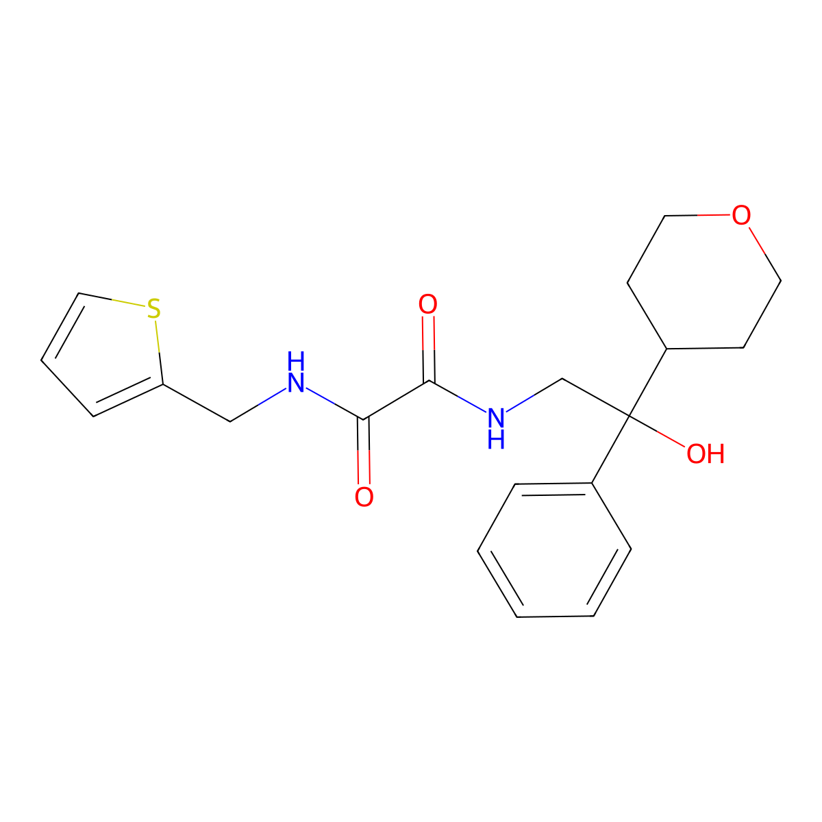 N1-(2-hydroxy-2-phenyl-2-(tetrahydro-2H-pyran-4-yl)ethyl)-N2-(thiophen-2-ylmethyl)oxalamide molecular structure, CAS 2034331-06-9