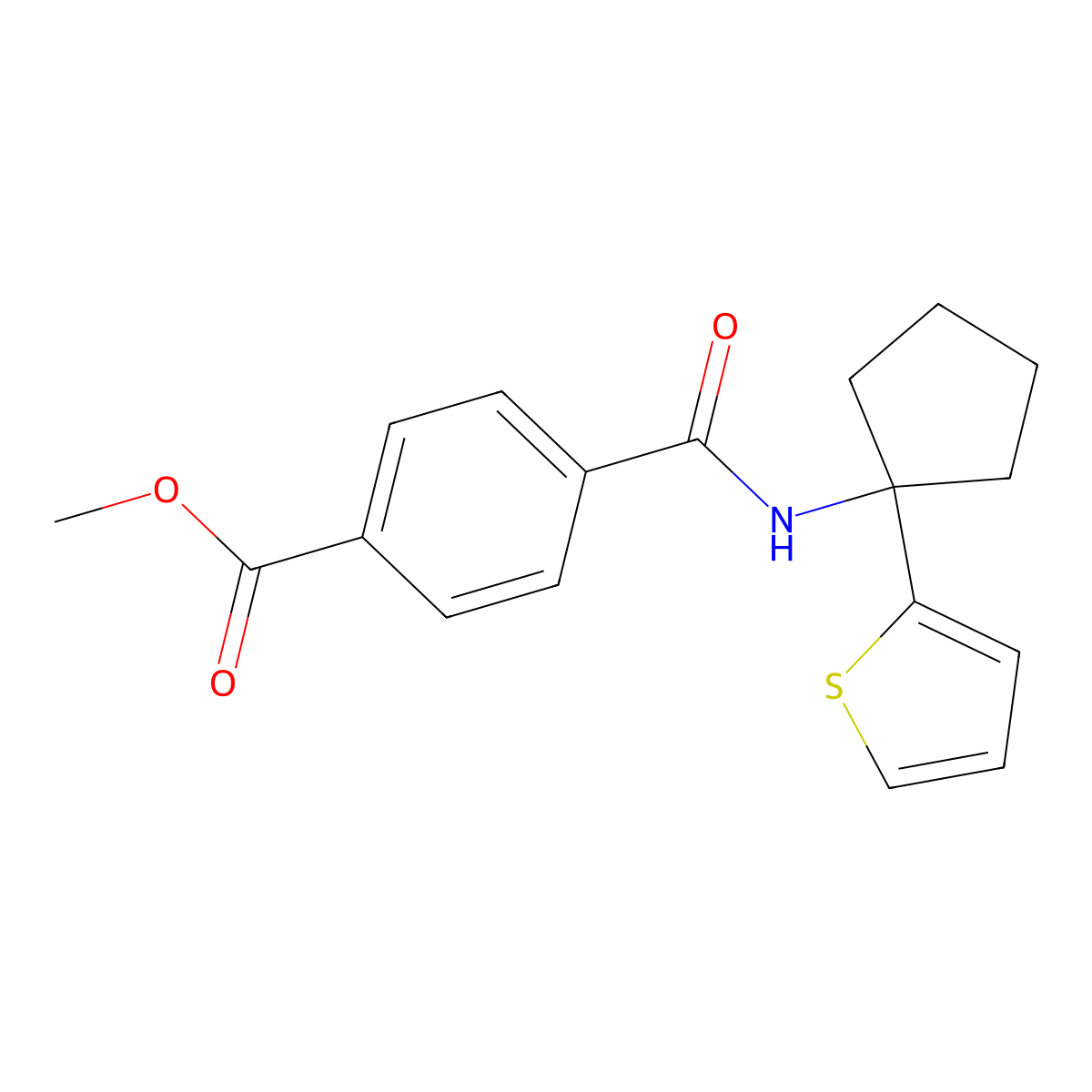 Methyl 4-((1-(thiophen-2-yl)cyclopentyl)carbamoyl)benzoate molecular structure, CAS 2034331-07-0