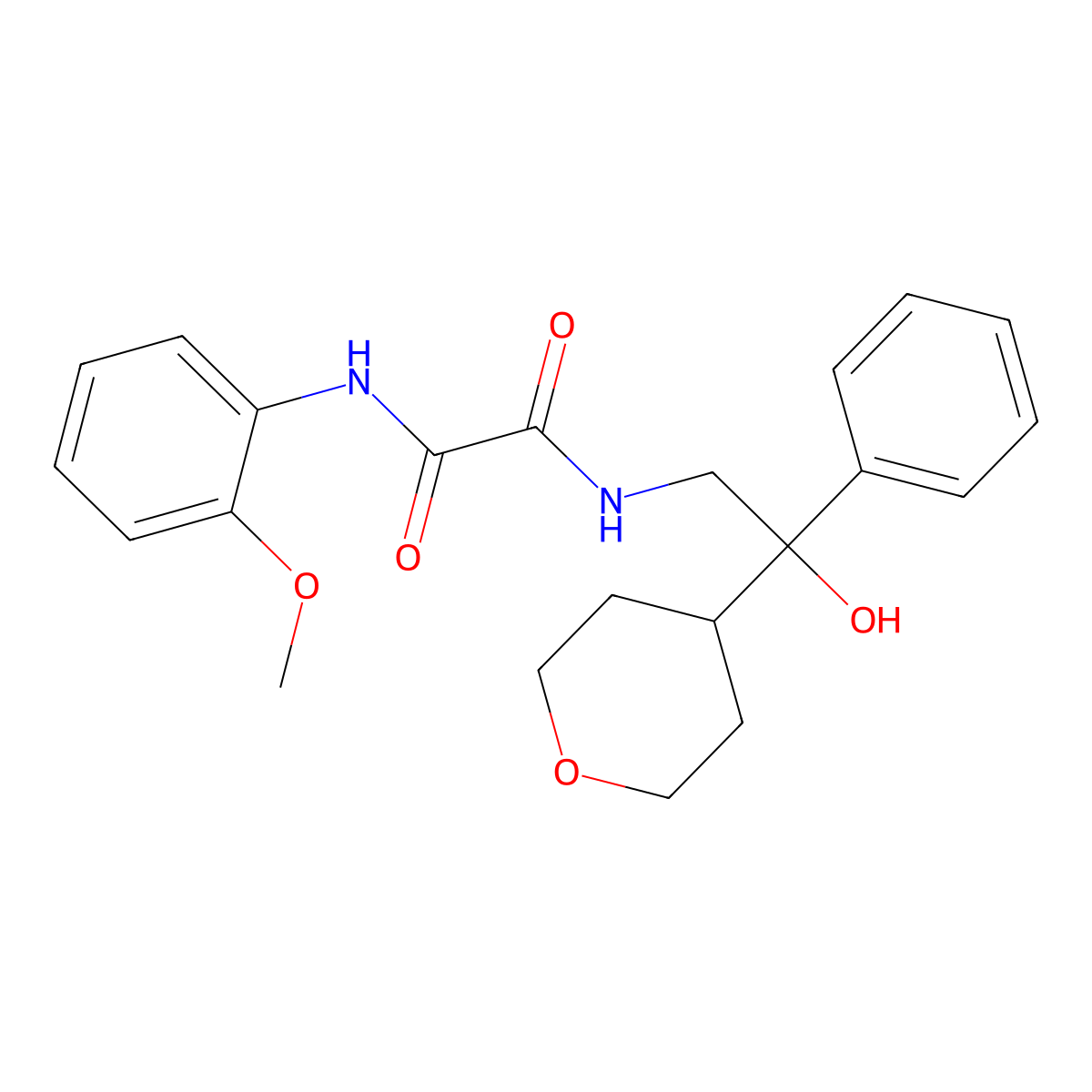 N1-(2-hydroxy-2-phenyl-2-(tetrahydro-2H-pyran-4-yl)ethyl)-N2-(2-methoxyphenyl)oxalamide molecular structure, CAS 2034331-12-7