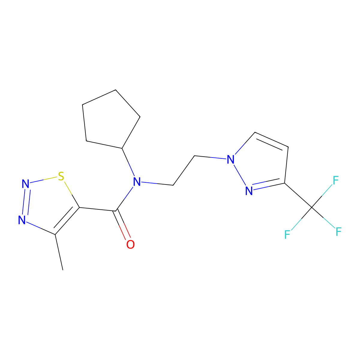 N-cyclopentyl-4-methyl-N-{2-[3-(trifluoromethyl)-1H-pyrazol-1-yl]ethyl}-1,2,3-thiadiazole-5-carboxamide molecular structure, CAS 2034331-13-8